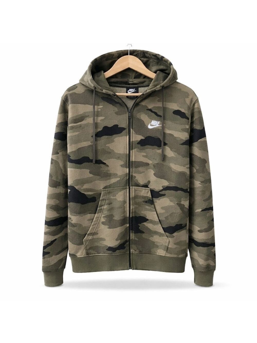 Nike Camo Full Zip Hoodie | Men’s Medium Green Camouflage Fleece Sweatshirt